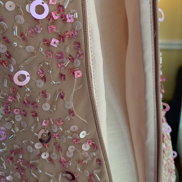 Pink with Rosé beading and sequins one shoulder midi dress - Picture 8 of 14